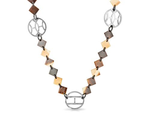 Vintage Hermès Brown Buffalo Horn Silver Lena Necklace (5)
