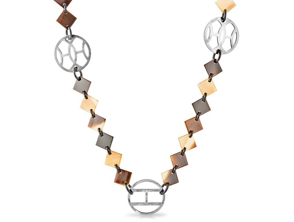 Vintage Hermès Brown Buffalo Horn Silver Lena Necklace (5)