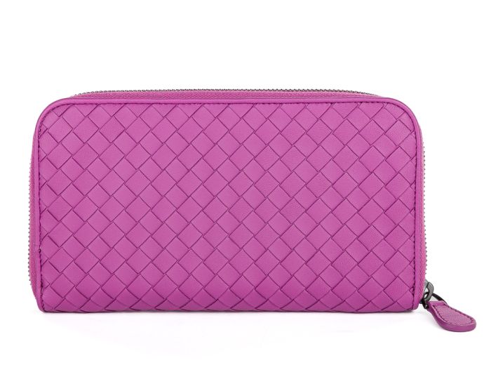 Bottega Veneta Purple Zip Around Intrecciato Wallet