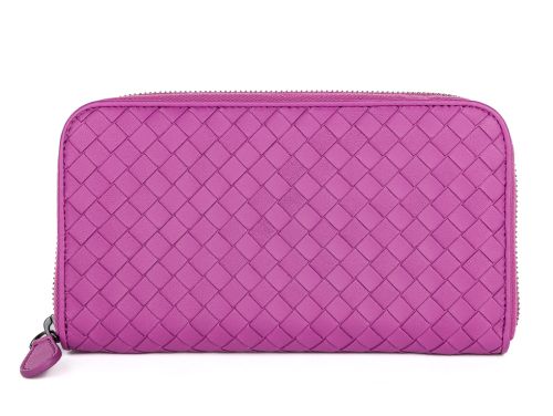 Bottega Veneta Purple Zip Around Intrecciato Wallet