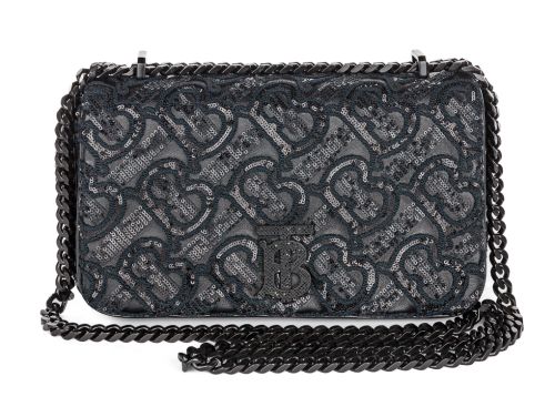 Burberry Black Lola TB Monogram Sequins Bag