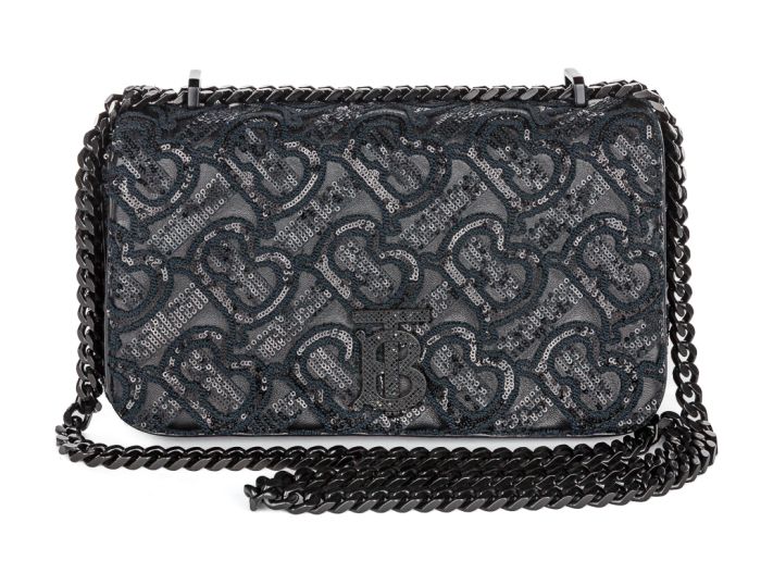 Burberry Black Lola TB Monogram Sequins Bag