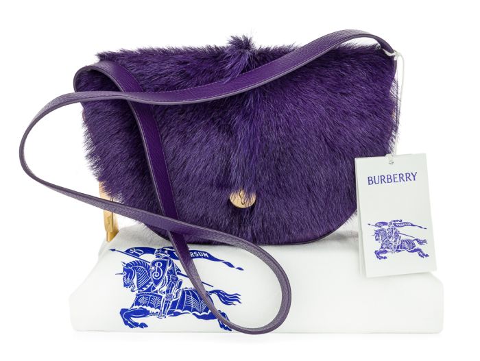 Burberry Purple Leather And Pony-Fur Chess Satchel Bag - Image 6