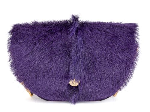 Burberry Purple Leather And Pony-Fur Chess Satchel Bag