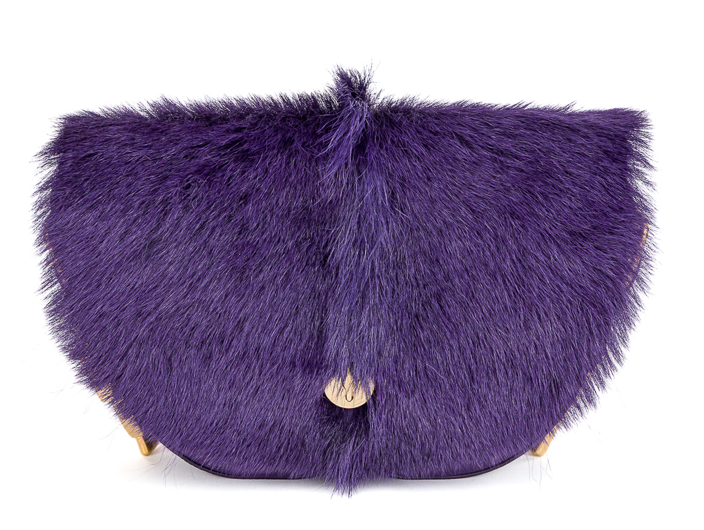 Burberry Purple Leather And Pony-Fur Chess Satchel Bag