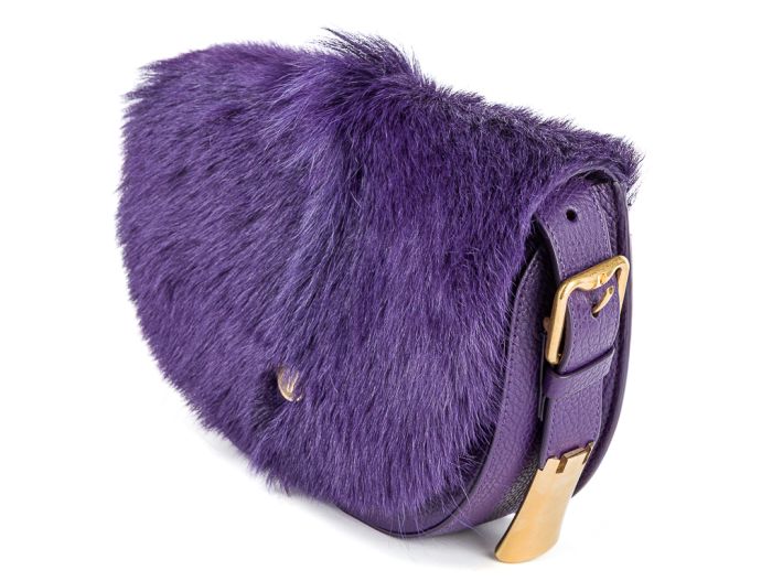 Burberry Purple Leather And Pony-Fur Chess Satchel Bag - Image 2