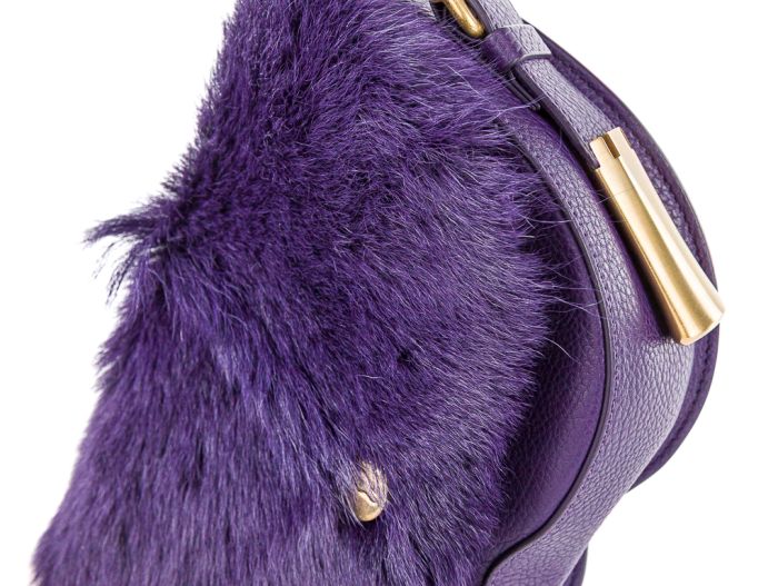 Burberry Purple Leather And Pony-Fur Chess Satchel Bag - Image 4
