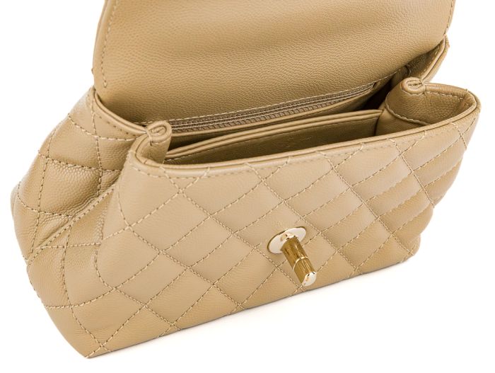 Chanel Beige Caviar & Lizard Embossed Coco Top Handle Bag