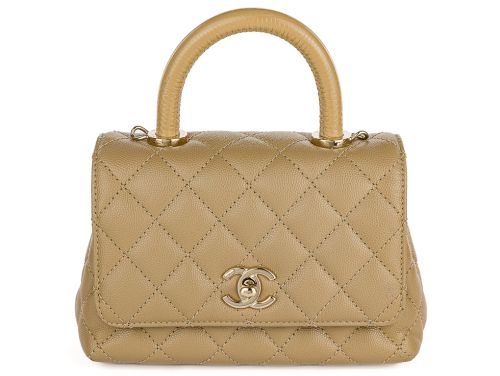 Chanel Beige Caviar & Lizard Embossed Coco Top Handle Bag