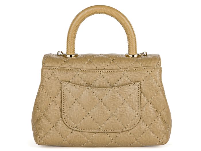 Chanel Beige Caviar & Lizard Embossed Coco Top Handle Bag - Image 4