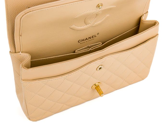 Chanel Beige Classic Medium Double Flap Caviar Bag - Image 5