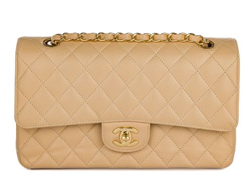 Chanel Beige Classic Medium Double Flap Caviar Bag