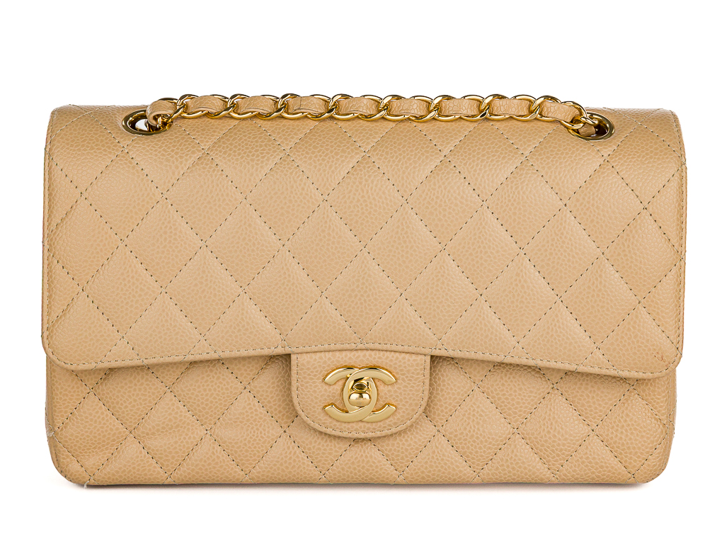 Chanel Beige Classic Medium Double Flap Caviar Bag