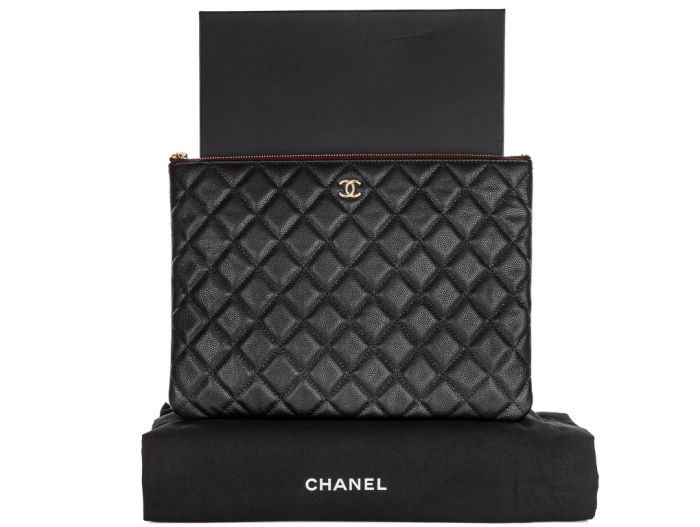 Chanel Black O Case Quilted Caviar Clutch - Image 6