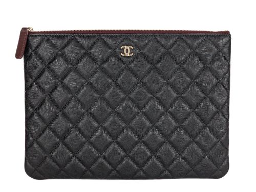 Chanel Black O Case Quilted Caviar Clutch