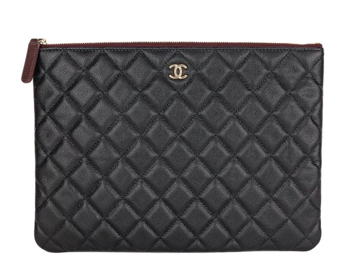 Chanel Black O Case Quilted Caviar Clutch