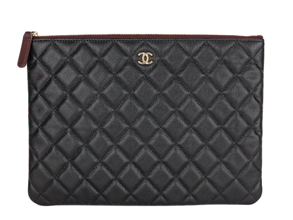 Chanel Black O Case Quilted Caviar Clutch