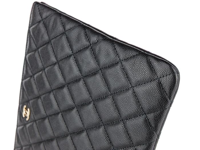 Chanel Black O Case Quilted Caviar Clutch - Image 3
