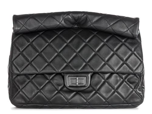 Chanel Black Quilted Leather Roll Reissue 2.55 Clutch Bag