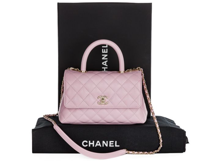 Chanel Caviar Pink Coco Top Handle Flap Bag - Image 6
