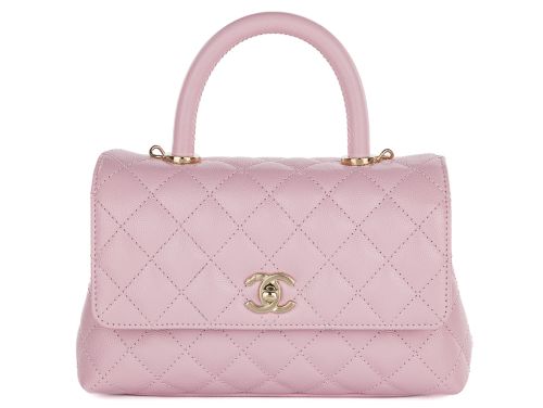 Chanel Caviar Pink Coco Top Handle Flap Bag