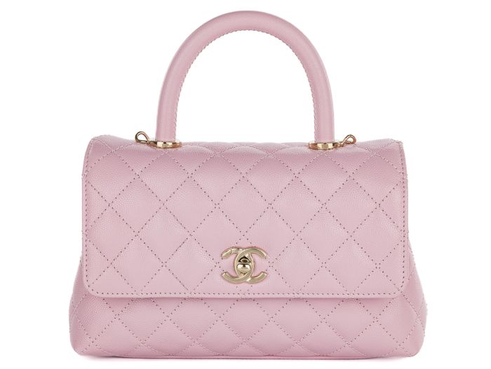 Chanel Caviar Pink Coco Top Handle Flap Bag
