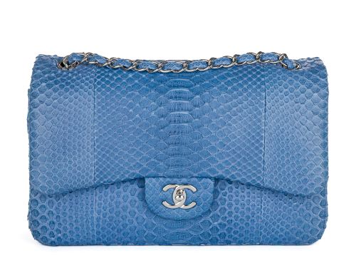 Chanel Jumbo Blue Double Flap Python Bag