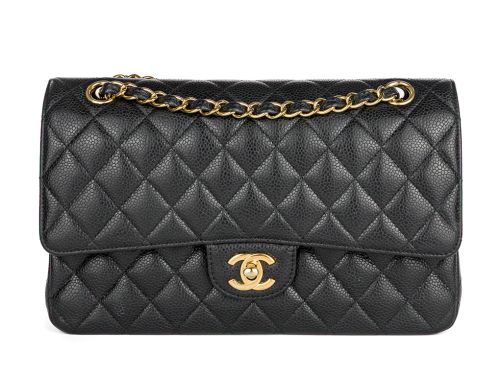 Chanel Medium Black Caviar Double Flap Gold Tone Hardware Bag
