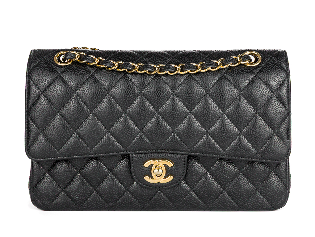 Chanel Medium Black Caviar Double Flap Gold Tone Hardware Bag