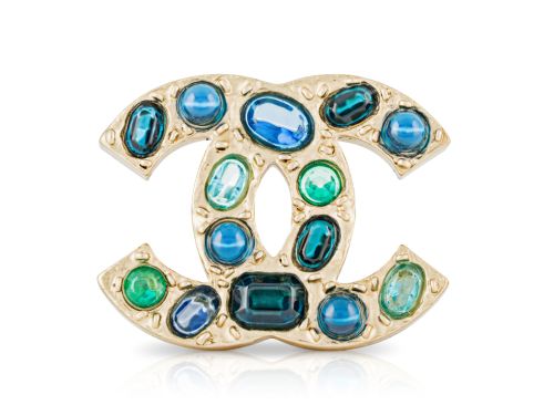 Chanel Spilla CC in Strass Blu Brooch