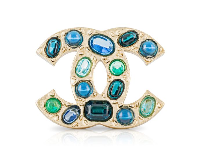 Chanel Spilla CC in Strass Blu Brooch