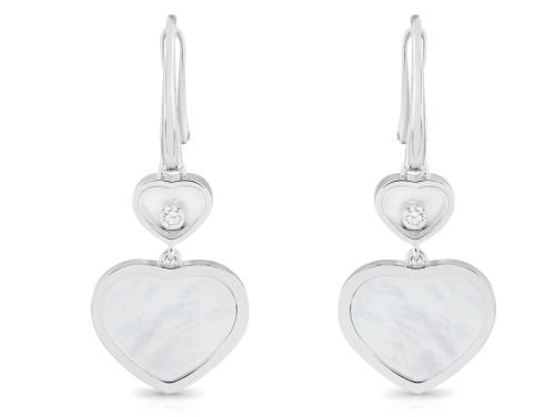 Chopard Happy Hearts Mother of Pearl 0.10ct Diamond Earrings 18ct White Gold (1)