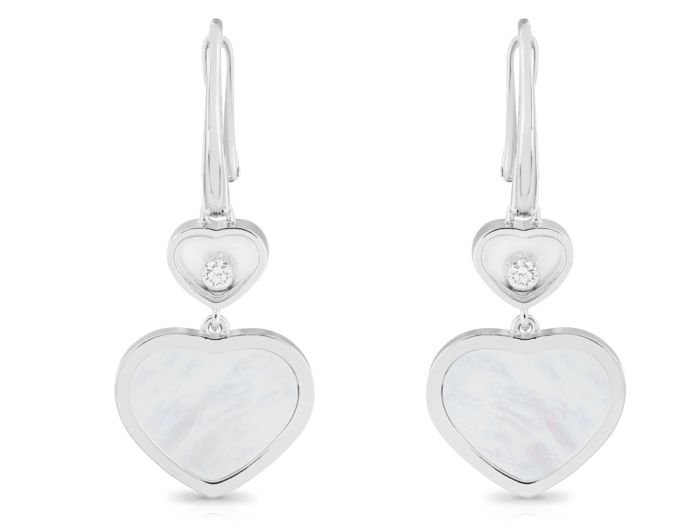 Chopard Happy Hearts Mother of Pearl 0.10ct Diamond Earrings 18ct White Gold (1)