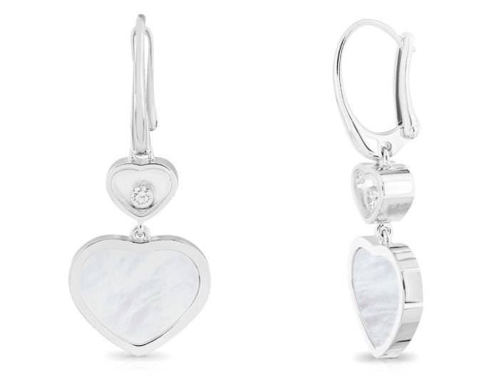 Chopard Happy Hearts Mother of Pearl 0.10ct Diamond Earrings 18ct White Gold - Image 2