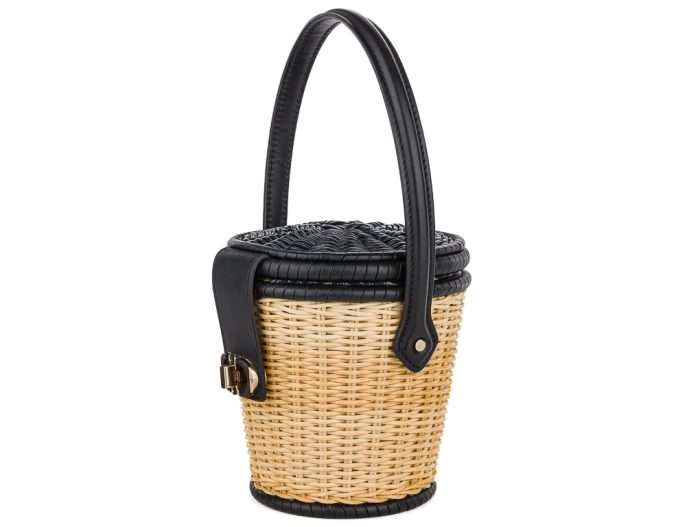 Christian Dior Black Calfskin Leather & Wicker Bucket Bag