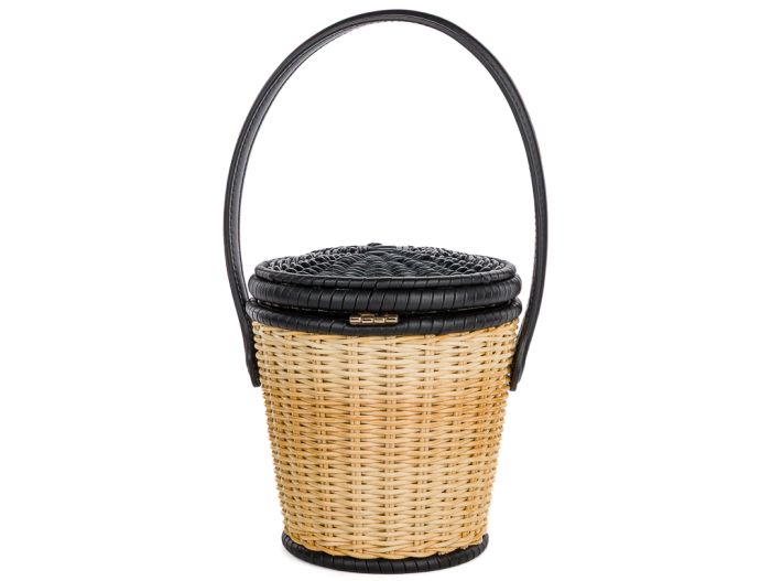 Christian Dior Black Calfskin Leather & Wicker Bucket Bag - Image 4