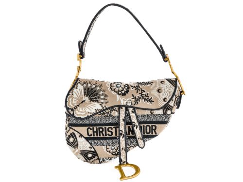 Christian Dior Brown Embroidered Saddle Bag