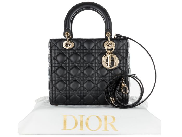 Christian Dior Lambskin Lady Dior Black Leather Bag (1)