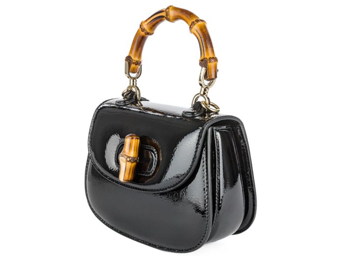 Gucci Black Patent Gucci Bamboo Bag - Image 2
