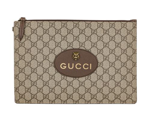Gucci Brown GG Supreme Monogram Neo Vintage Zip Wristlet Pouch