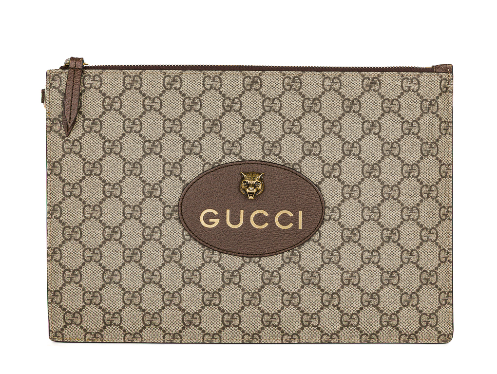 Gucci Brown GG Supreme Monogram Neo Vintage Zip Wristlet Pouch