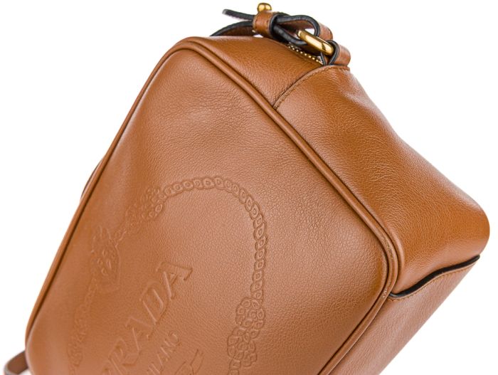 Prada Tan Embossed Logo Camera Leather Bag - Image 3