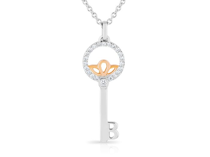 18ct Two Tone Gold Diamond Guardian Angel Key Necklace
