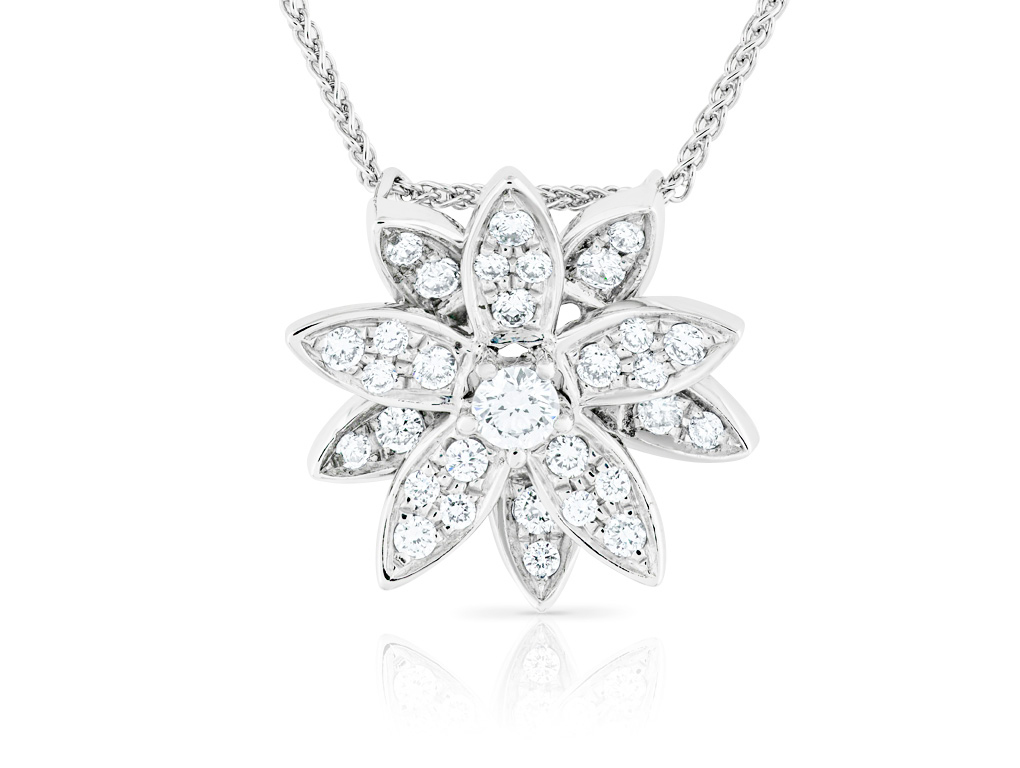 18ct White Gold Diamond Flower Necklace