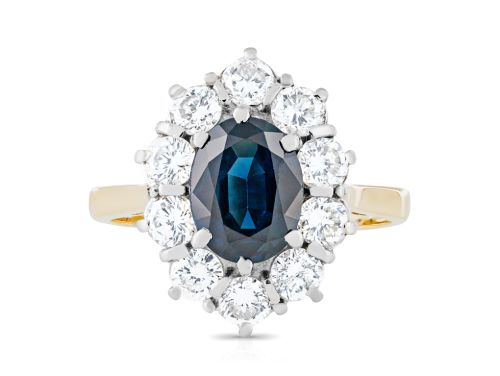 2.10ct Sapphire & 1.20ct Diamond Ring 18ct Yellow Gold