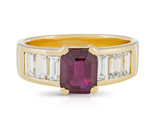 Baguette Diamond & Emerald Cut Ruby Ring (1)