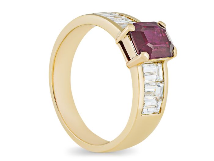 Baguette Diamond & Emerald Cut Ruby Ring - Image 2
