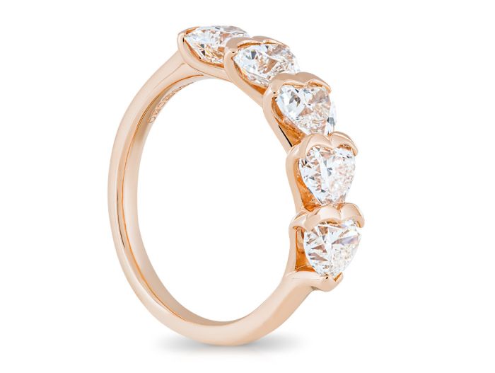 Boodles Five Stone Heart Diamond Rose Gold Half Eternity Ring - Image 2