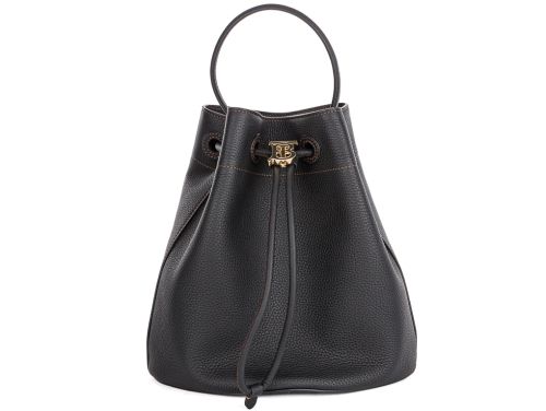 Burberry Black TB Grainy Leather Bucket Bag
