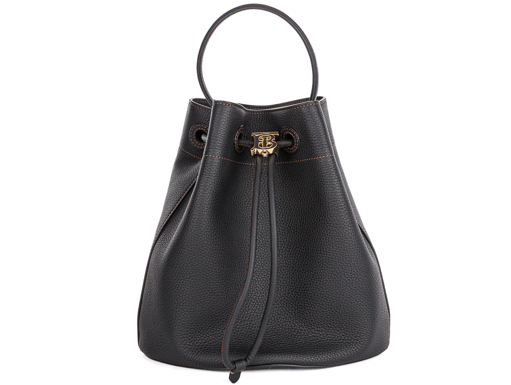 Burberry Black TB Grainy Leather Bucket Bag
